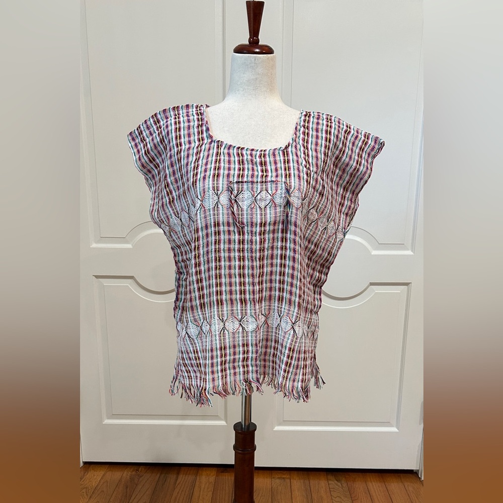 Multicolor Treadle Loom blouse made in Oaxaca Mexico. Blusa deshilada!